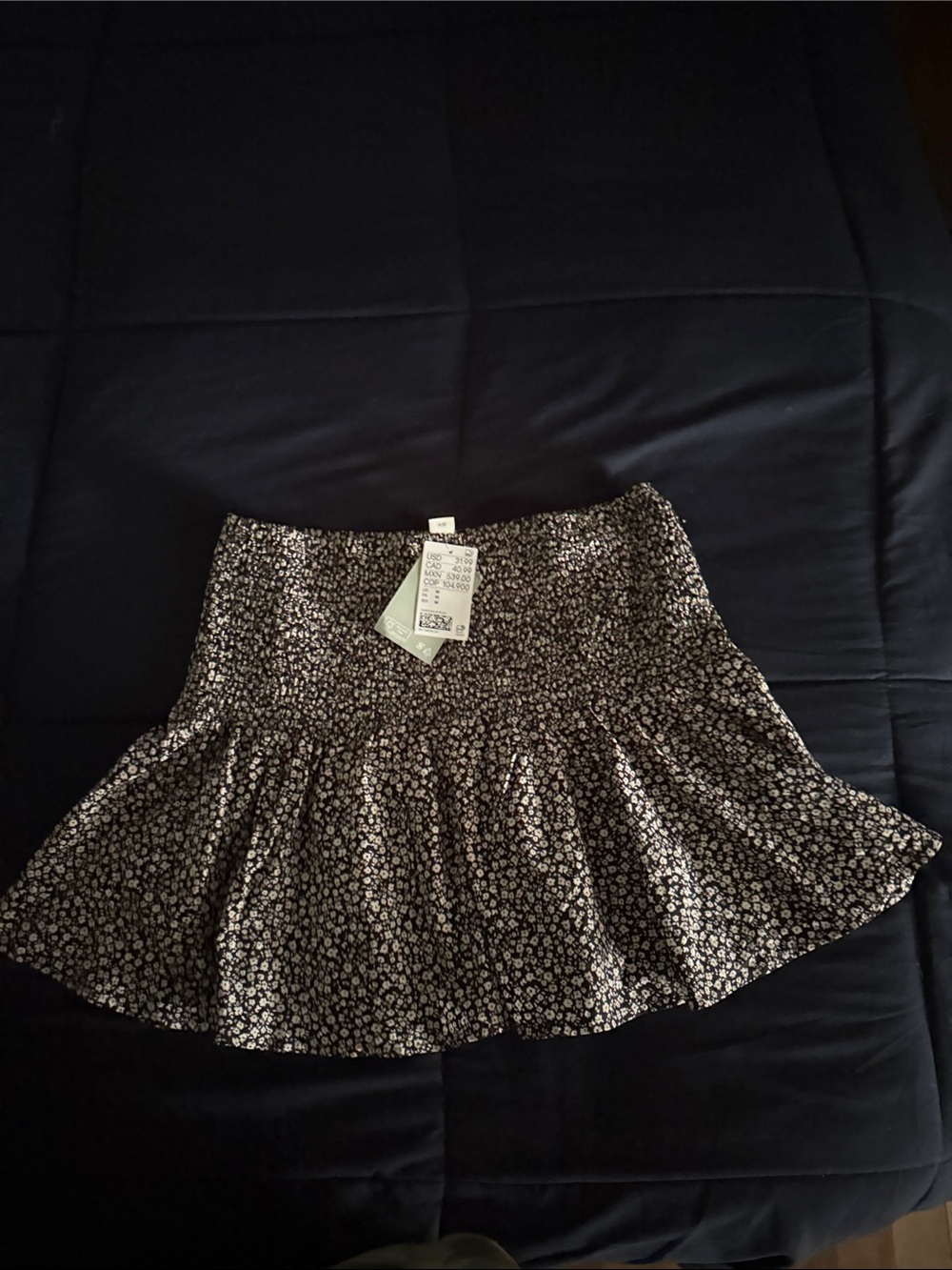 Black Floral Ruffle Mini Skirt